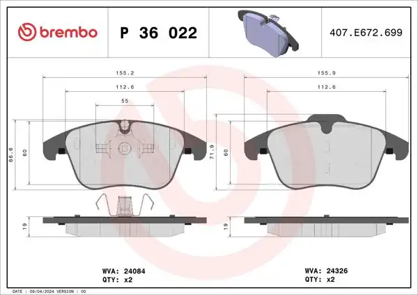 BREMBO P36022 | Fren Balatası Ön Jaguar XE 2.0 15-