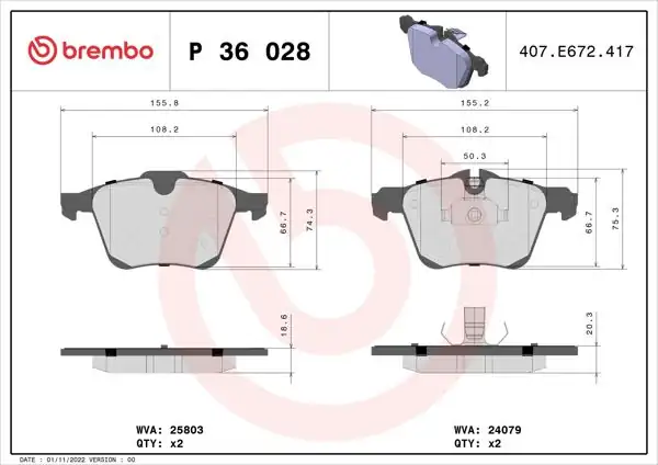 BREMBO P36028 | Fren Balatası Ön Jaguar F-Type