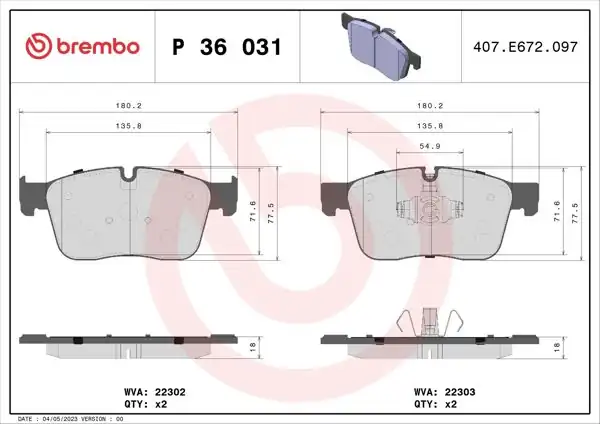 BREMBO P36031 | Fren Balatası Ön 350 mm Jaguar Xe X760 2.0 15-Landrover Velar