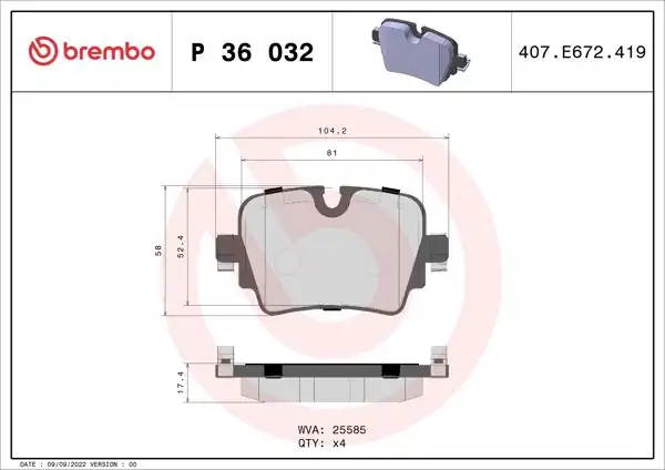 BREMBO P36032 | Fren Balatası Arka Jaguar F-Type 3.0 5.0 12-Xj 2.0 3.0 3.0D 5.0 09-Low-Met