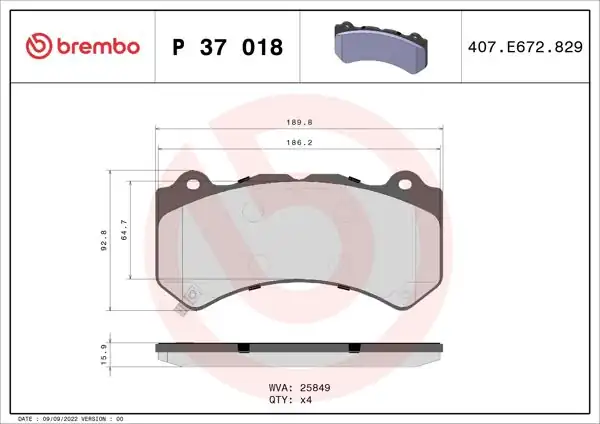 BREMBO P37018 | Fren Balatası Ön (Jeep Grand Cherokee IV 2010 /)