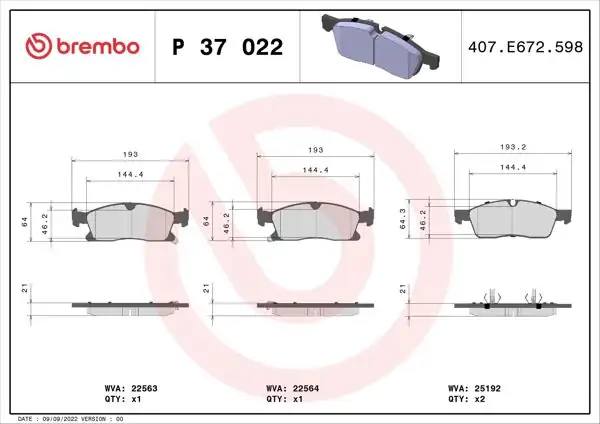 BREMBO P37022 | Fren Balatası Ön Low-Met Jeep