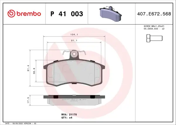 BREMBO P41003 | Fren Balatası Ön Wva 21170 Lada Samara
