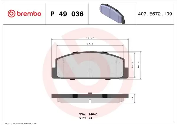 BREMBO P49036 | Balata Fren Arka (Mazda-6 03 / 10 / 626 98 / 02)