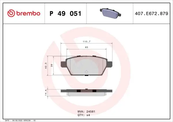 BREMBO P49051 | Fren Balatası Arka Low-Met Ford