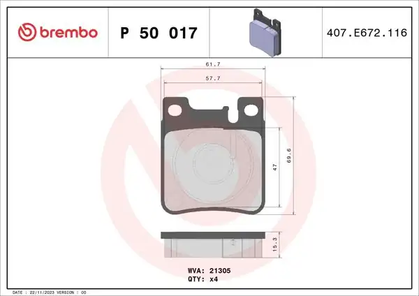 BREMBO P50017 | Arka Fren Balatası | Mercedes W124, W140, W202, W203, W208, W210 94-11