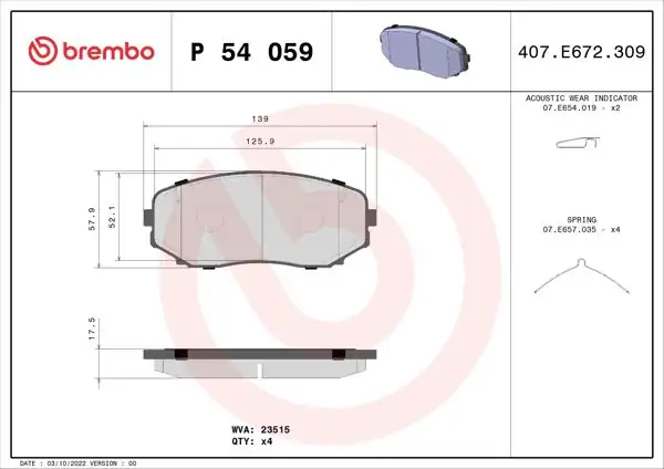 BREMBO P54059 | Fren Balatası Ön Mitsubishi L200 2.2 Dıd 2019-/ Eclıpse Cross 2018-/