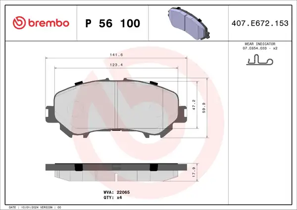 BREMBO P56100 | Fren Balatası Ön Nissan Qashqai J11 2013 X-Trail T32 15 Renault Kadjar Koleos 2015