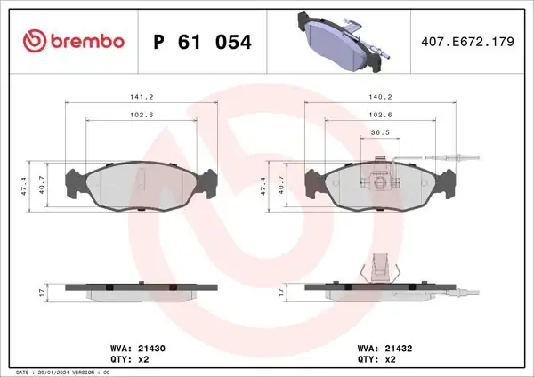 BREMBO P61054 | Fren Balatası Ön Low-Met Peugeot