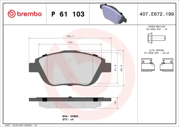 BREMBO P61103 | Fren Balatası Ön Opel F 19 Peugeot 2008 1 2 Thp 1 4 Hdi 1 5 Bluehdi 1 6 Bluehdi 2019