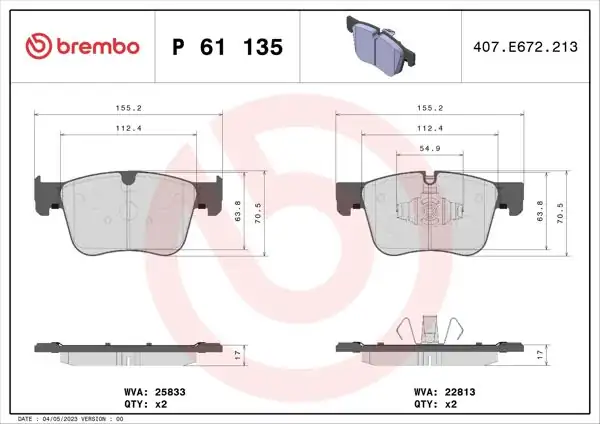 BREMBO P61135 | Peugeot 508 Ön Fren Balata Takımı Alman Ürünü