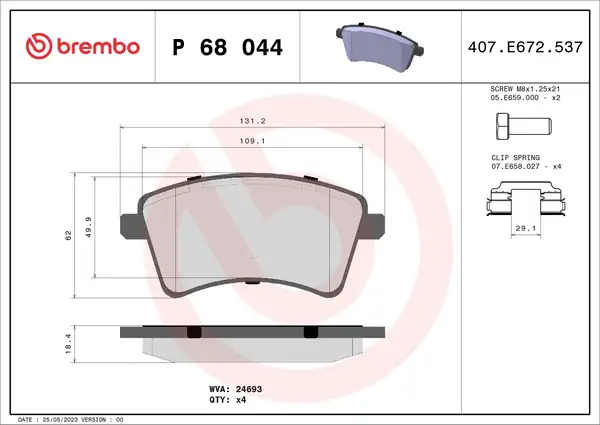 BREMBO P68044 | Fren Balatası Ön Renault Kangoo III Mercedes Cıtan 2012 1708419