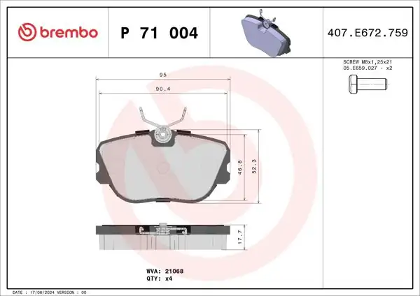 BREMBO P71004 | Fren Balatası Ön Low-Met Saab