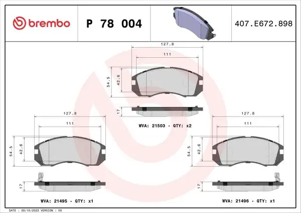 BREMBO P78004 | Fren Balatası Ön Low-Met Subaru