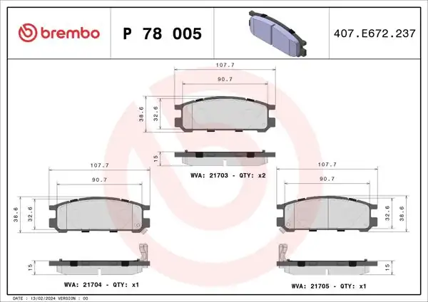 BREMBO P78005 | Fren Balatası Arka Low-Met Subaru