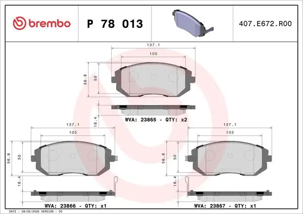 BREMBO P78013X | Fren Balatası Ön Subaru Impreza Sedan 2.5 AWD 01-05 2.0 AWD 00-09
