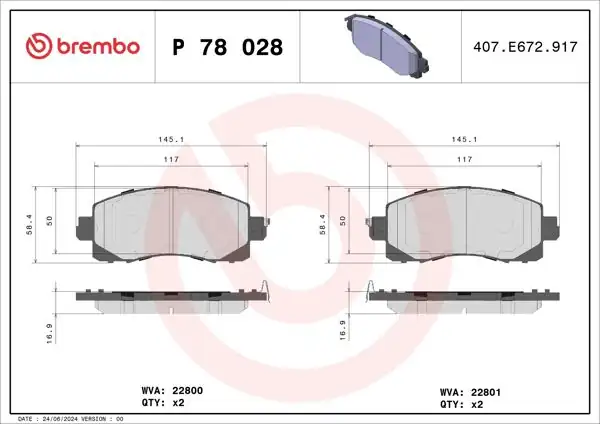 BREMBO P78028 | Fren Balatası Ön Low-Met Subaru
