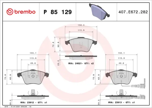 BREMBO P85129 | Fren Balatası Ön VW Golf VI 08 12 Polo 05 10 Audi A3 06 12 Seat Leon 09 12