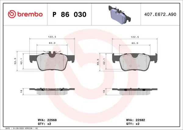 BREMBO P86030 | Fren Balatası Arka Low Met Volvo S90 II V90 II S60 III V60