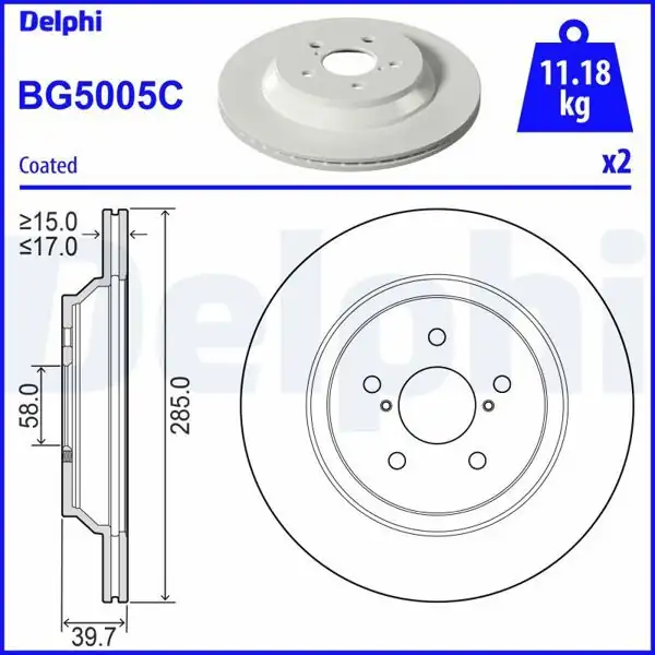 DELPHI BG5005C | Disk Arka 18-Xv 1.6İ Kaplamalı | 1 Adet