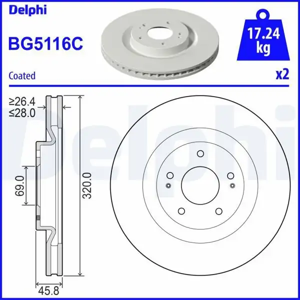 DELPHI BG5116C | Ön Fren Diski Hyundai Kona Mitsubishi Eclipse Cross Outlander