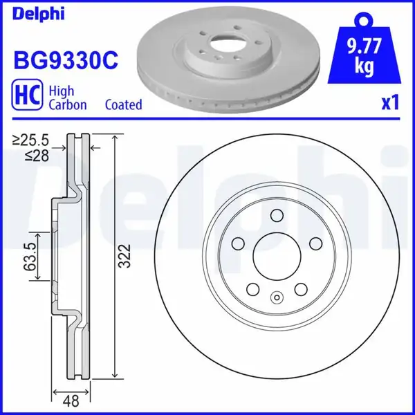 DELPHI BG9330C | Ön Fren Diski 322mm Volvo S90 II V90 II S60 III Xc60 II 16