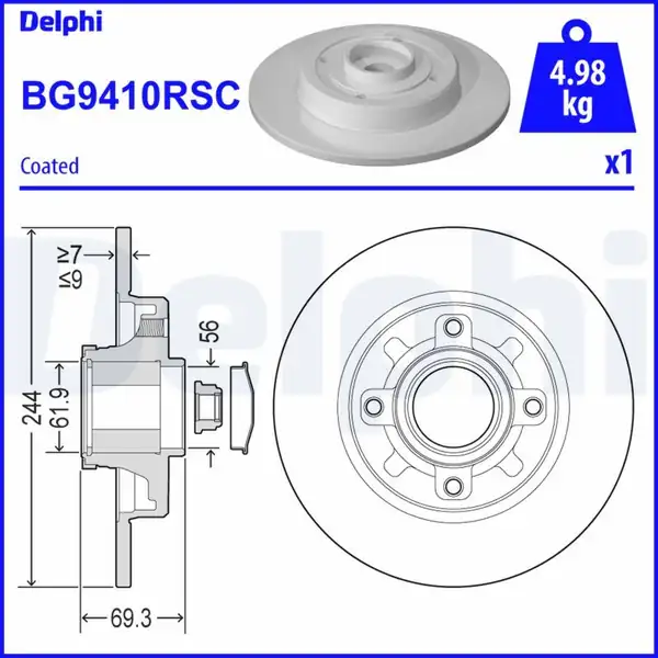 DELPHI BG9410RSC | Arka Fren Diski Rulmanlı Peugeot 208 2008 Citroen C3 C3 Aircross C4 Opel Crossland