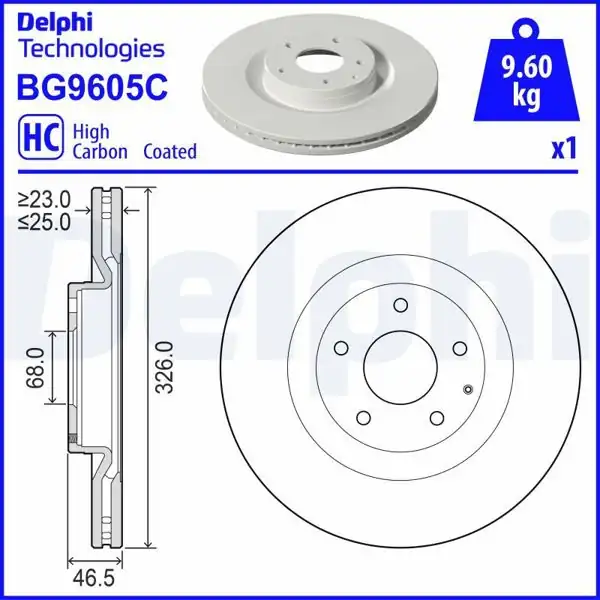 DELPHI BG9605C | Fren Diski (Tekli Paket)-Boyalı, Deliksiz Mazda / Mazda (Changan)