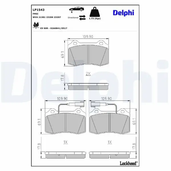 DELPHI LP1543 | Fren Balatası Ön Fişli Alfa Romeo 147/156/GTV/Fiat Coupe/Peugeot 406 Coupe