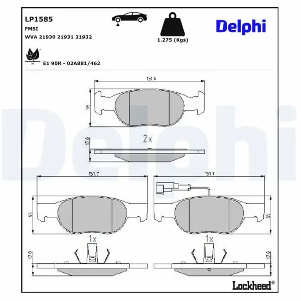 DELPHI LP1585 | Fren Balatası Ön Fiat Marea/Weekend/Brava 1.2-1.9 149mm