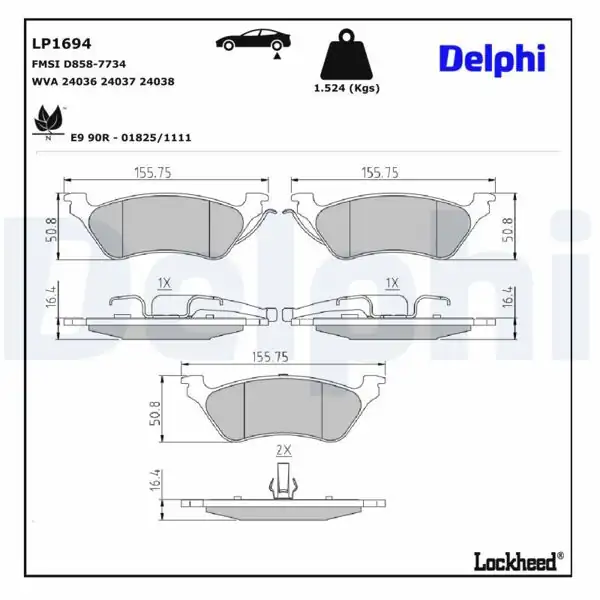 DELPHI LP1694 | Arka Fren Balatası Chrysler Voyager IV 2.4/2.5/3.3 00-08