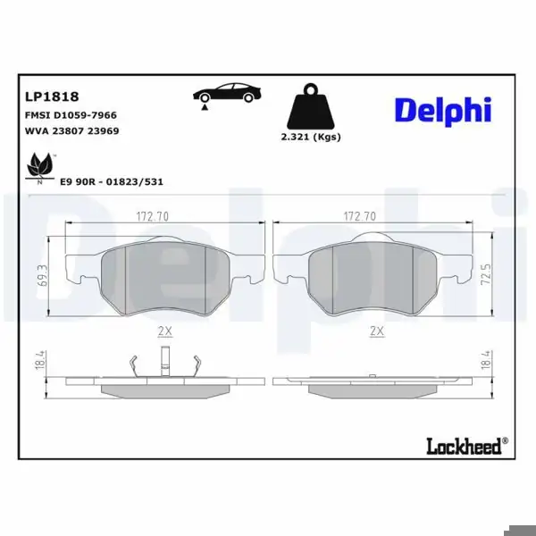 DELPHI LP1818 | Ön Fren Balatası Chrysler Grand Voyager III IV
