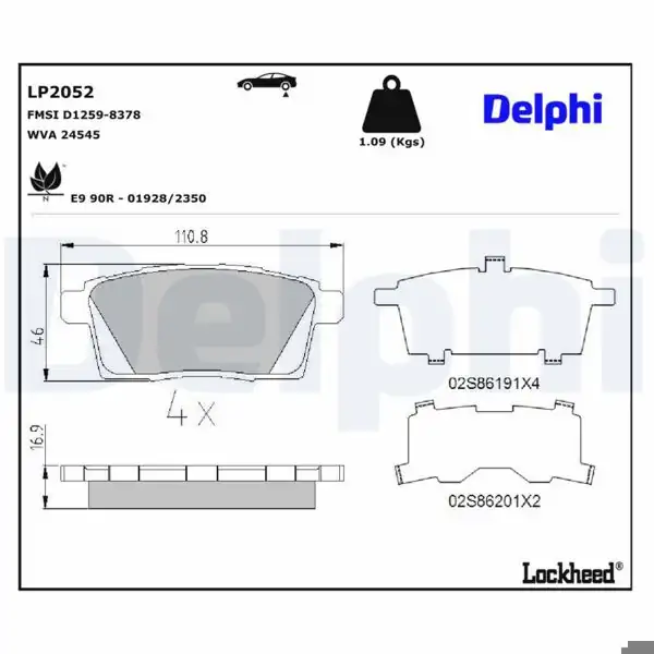 DELPHI LP2052 | Arka Fren Balatası Mazda CX-7 / CX-9 2.2-2.3 07-