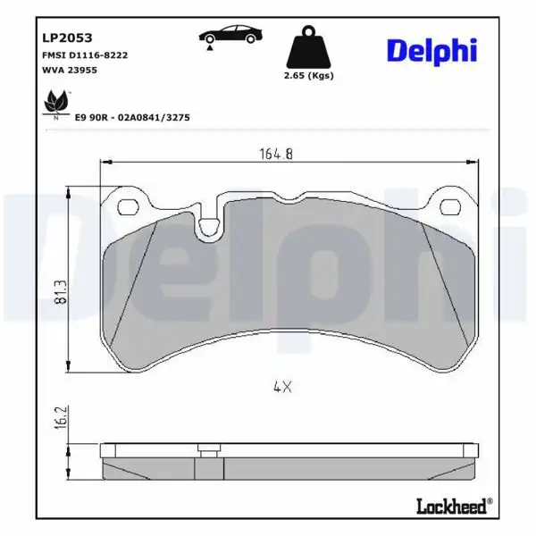 DELPHI LP2053 | Fren Balatası Ön C209 02-09 A209 02-10 R171 04-11