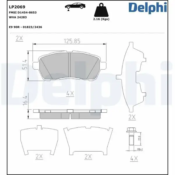 DELPHI LP2069 | Ön Fren Balatası Ford Fiesta VI 08- Mazda 2 07-15 Subaru Justy IV 07- Suzuki Swift IV 06-
