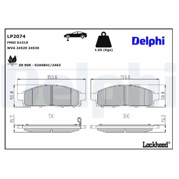 DELPHI LP2074 | Ön Fren Balatası L200 2.5 Di-D 06-15, 2.4 Di-D 15-, Pajero Sport II 2.5/3.0 08-, Fullback 16-