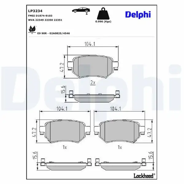 DELPHI LP3234 | Fren Balata Arka 13-Ma.6 Mazda 6 2012+ Mitsubishi