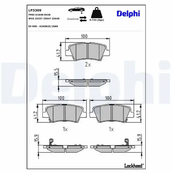DELPHI LP3309 | Arka Fren Balatası Hyundai ix35 / Sportage / Tucson / Creta / Bayon / Elantra