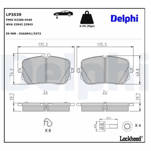 DELPHI LP3539 | Fren Balatası Ön Mercedes Benz W177 W247 C118 H247 A220 B220 Cla220 Glb