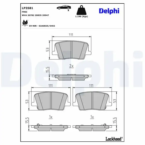 DELPHI LP3581 | Fren Balatası Arka Ssangyong Rexton 2.2 Xdı 17 /