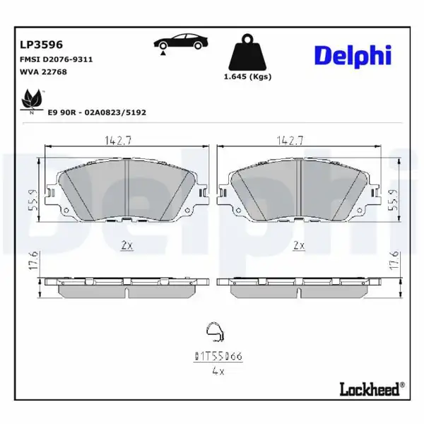 DELPHI LP3596 | Fren Balatası Corolla Cross 22= 1.8 Hybırd Ön