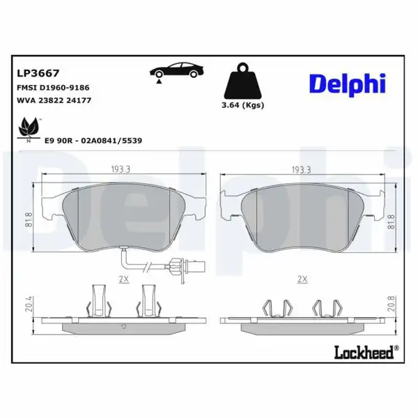 DELPHI LP3667 | Fren Balatası Ön Bentley Continental 03 > Flying Spur 13 > 20