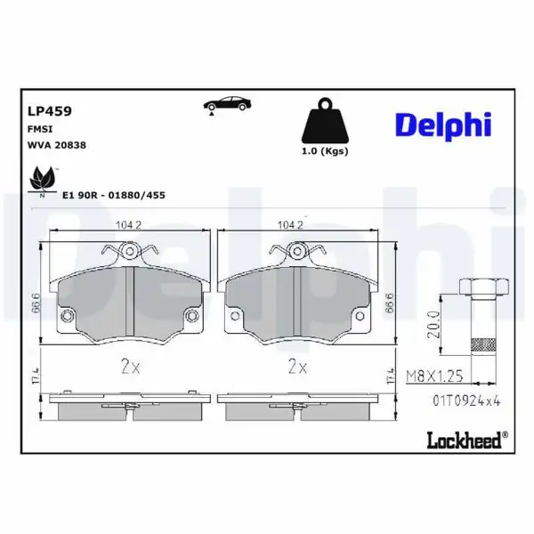 DELPHI LP459 | Fren Balata Ön Tempra-Tipo 2.0 Punto/Uno/Panda/Alfa 145/146/155