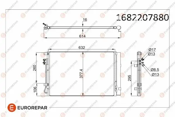 EUROREPAR 1682207880 | Psa / Erp Klima Radyatörü Accent Blue 1.4I Rio III 1.25 Cvvt 1.4 Cvvt 11 -