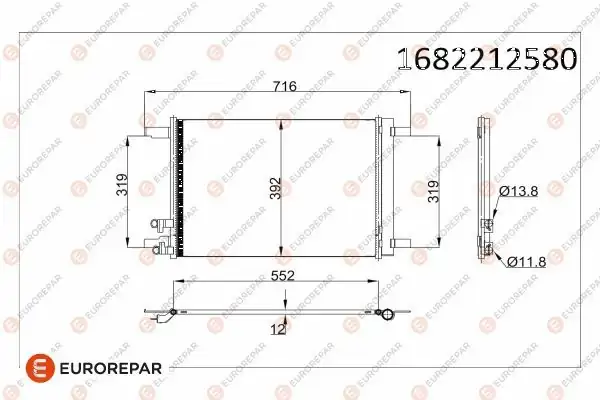 Eurorepar 1682212580 Psa Erp Klima Radyatörü VW Passat B8 Golf VIII Caddy V Polo VI Audi A1 Sportback