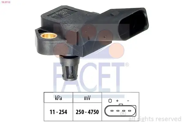 FACET 10.3112 | Map Basınç Sensörü Beetle Passat 01 > 15 CC Golf V-VI Jetta 06 > A3 A4 A6 Tt 01 >