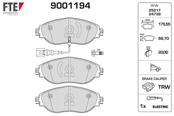 FTE 9001194 | Ön Fren Balatası Passat (362) , Passat Varıant (365) 1.4 TSI,1.6 TDI,1.8 TSI,2.0 TSI,2.0 TDI,3,6 FSI