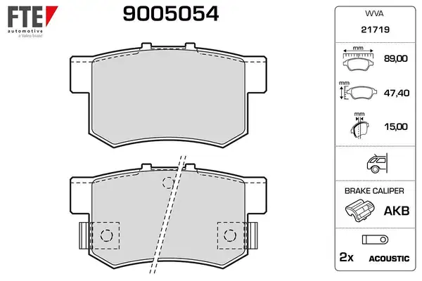 FTE 9005054 | Arka Fren Balatası Honda Civic 01 13 Cr V 03 07 Accord 98 08 Fr V 04
