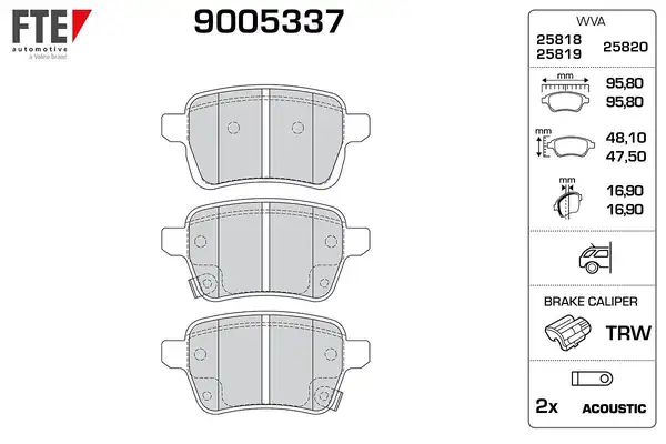 FTE 9005337 | Arka Fren Balatası Disk İçin Opel Corsa E 15 Fiat 500l