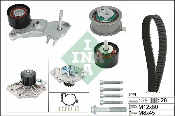İna 530076230 Triger Gergi Seti Su Pompası Devirdaim Volvo S60 S80 S90 V40 V60 V70 V90 Xc40 Xc60 Xc90 2 0 D 13